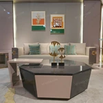 Contemporary Geometric Coffee Table with Carbon Fiber-Effect Top and Contrasting Accent